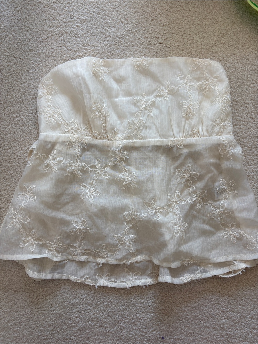Princess Polly Cream Strapless Floral Embroidered Peplum Top
